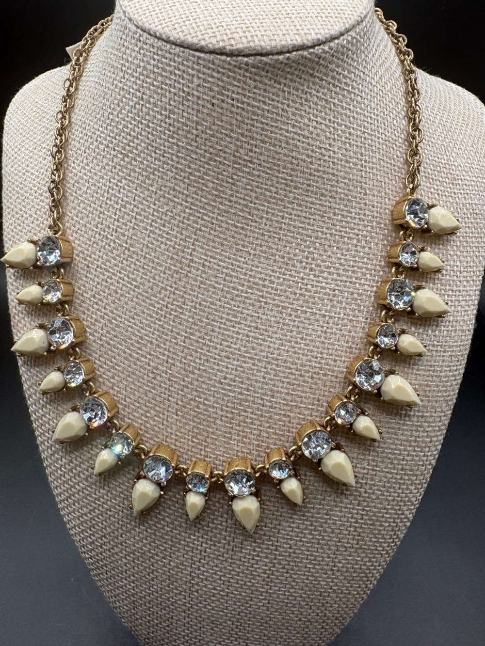 J Crew Clear Crystal Creme Beaded Teardrop Necklace NWT
